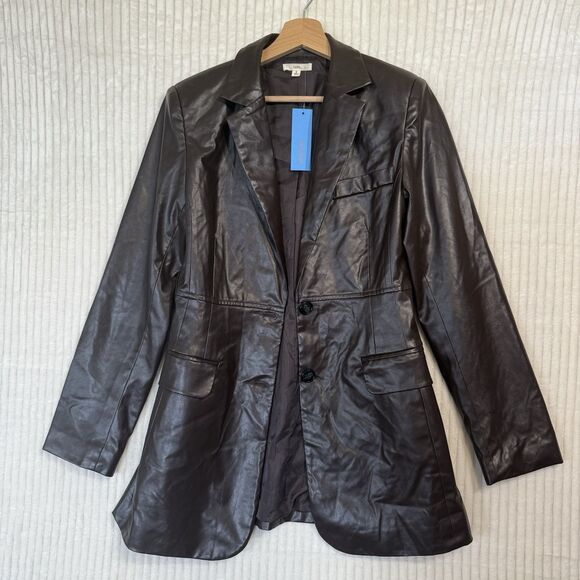 NWT Into Bliss Brown Button Up Leather Jacket Blazer Size S - Picture 8 of 9